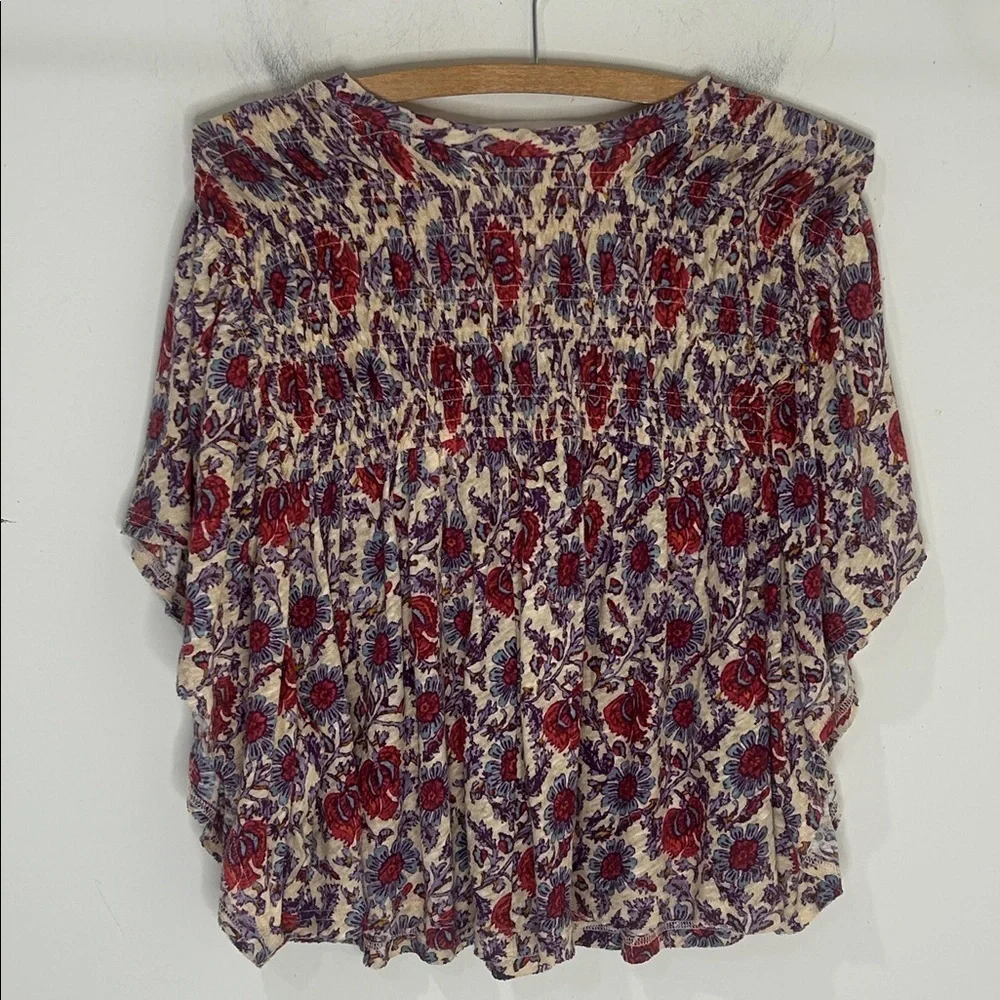 FREE PEOPLE Boho Multi-Color Floral Cropped Blouse Size Small